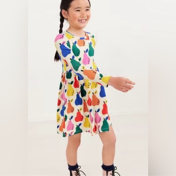 Hanna Andersson Color Pear Print Rib Knit Dress, 8 - Picture 1 of 5